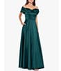 Color:Hunter - Image 3 - Satin Off-the-Shoulder Sleeveless Bow Front Ball Gown