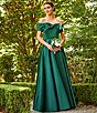 Color:Hunter - Image 6 - Satin Off-the-Shoulder Sleeveless Bow Front Ball Gown