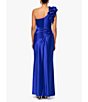 Color:Cobalt - Image 2 - Satin One Shoulder Ruffle Sleeveless Ruched Back Gown