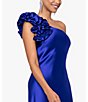 Color:Cobalt - Image 4 - Satin One Shoulder Ruffle Sleeveless Ruched Back Gown