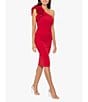 Color:Red - Image 3 - Scuba Crepe One Shoulder Ruffle Detail Sleeveless Dress