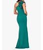Color:Green - Image 2 - Scuba Crepe One Shoulder Sleeveless Ruffle Shoulder Gown