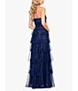 Color:Navy/Nude - Image 2 - Strapless Applique Tiered Mesh Ruffle Gown