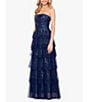 Color:Navy/Nude - Image 3 - Strapless Applique Tiered Mesh Ruffle Gown