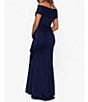 Color:Midnight - Image 2 - Stretch Off-the-Shoulder Short Sleeve Mermaid Gown with Ruffle
