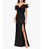 Color:Black - Image 1 - Stretch Ruffle Off-the-Shoulder Ruched Back Gown