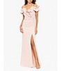 Color:Blush - Image 1 - Stretch Ruffle Off-the-Shoulder Ruched Back Gown