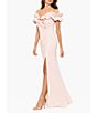 Color:Blush - Image 3 - Stretch Ruffle Off-the-Shoulder Ruched Back Gown