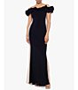 Color:Black Nude Silver - Image 1 - Stretch Ruffled Off-the-Shoulder Rhinestone Mesh Side Gown