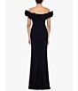 Color:Black Nude Silver - Image 2 - Stretch Ruffled Off-the-Shoulder Rhinestone Mesh Side Gown