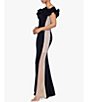 Color:Black Nude Silver - Image 3 - Stretch Ruffled Off-the-Shoulder Rhinestone Mesh Side Gown