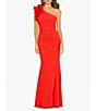 Color:Red - Image 1 - Stretch Scuba Crepe One Shoulder Ruffle Gown