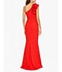 Color:Red - Image 2 - Stretch Scuba Crepe One Shoulder Ruffle Gown