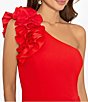 Color:Red - Image 3 - Stretch Scuba Crepe One Shoulder Ruffle Gown