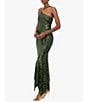 Color:Olive - Image 3 - Stretch Sequin Asymmetrical Neck One Shoulder Sleeveless Mermaid Gown
