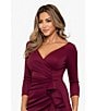 Color:Wine - Image 6 - Stretch V-Neck 3/4 Sleeve Pleated Draped Gown