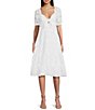 Color:Off White - Image 1 - 3/4#double; Sleeve Cut-Out Detail Chiffon Ruffle Midi Dress