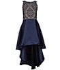 Color:Nude/Navy - Image 1 - Big Girls 7-16 Bonded-Lace Mikado High-Low Dress