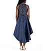 Color:Nude/Navy - Image 4 - Big Girls 7-16 Bonded-Lace Mikado High-Low Dress