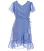 Color:Periwinkle - Image 1 - Big Girls 7-16 Flutter Sleeve Clip-Dot Lurex Faux-Wrap Dress