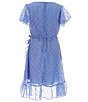 Color:Periwinkle - Image 2 - Big Girls 7-16 Flutter Sleeve Clip-Dot Lurex Faux-Wrap Dress