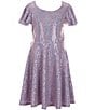 Color:Lilac - Image 1 - Big Girls 7-16 Short Sleeve Glitter-Accented Fit & Flare Dress