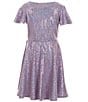 Color:Lilac - Image 2 - Big Girls 7-16 Short Sleeve Glitter-Accented Fit & Flare Dress