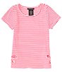 Color:Ivory/Fuchsia - Image 1 - Big Girls 7-16 Short Sleeve Striped Flower-Cutout-Side-Detail Top
