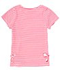 Color:Ivory/Fuchsia - Image 2 - Big Girls 7-16 Short Sleeve Striped Flower-Cutout-Side-Detail Top