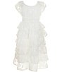 Color:White - Image 2 - Big Girls 7-16 Short-Sleeve Tiered Burnout-Chiffon Long Dress