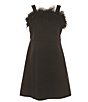 Color:Black - Image 1 - Big Girls 7-16 Sleeveless Faux-Feather-Accented Shift Dress