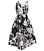 Color:Black/Grey - Image 1 - Big Girls 7-16 Sleeveless Floral-Printed High-Low-Hem Fit-And-Flare Dress