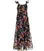 Color:Navy/Coral - Image 1 - Big Girls 7-16 Sleeveless Floral Tiered Maxi Dress
