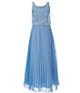 Color:Light Blue/Silver - Image 1 - Big Girls 7-16 Sleeveless Lace-Bodice/Mesh Pleated Skirted Long Dress