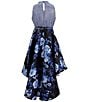 Color:Black/Blue - Image 2 - Big Girls 7-16 Solid/Floral Hight-Low Hem Dress