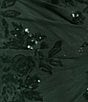 Color:Hunter - Image 4 - Double Spaghetti Strap X-Back Surplice V-Neck Sequin-Floral-Pattern Mesh Slit Long Dress