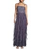 Color:Dark Lavender - Image 1 - Lace Spaghetti Strap Square Neck Cut-Out Back Glitter Mesh Corkscrew Long Dress