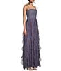 Color:Dark Lavender - Image 3 - Lace Spaghetti Strap Square Neck Cut-Out Back Glitter Mesh Corkscrew Long Dress