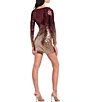 Color:Wine/Rose Gold - Image 2 - Long Sleeve Square Neck Ombre Sequin Dress