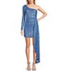 Color:Cornflower - Image 1 - One Shoulder Sequin Wrap Drape Mini Dress