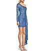 Color:Cornflower - Image 3 - One Shoulder Sequin Wrap Drape Mini Dress
