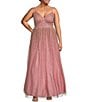 Color:Rose Gold - Image 1 - Plus Size Glitter V-Neck Sleeveless Ball Gown