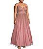 Color:Rose Gold - Image 3 - Plus Size Glitter V-Neck Sleeveless Ball Gown