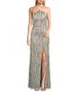 Color:Silver - Image 1 - Sequin Fringe Back Cut-Out Front Slit Long Dress