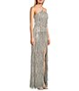 Color:Silver - Image 3 - Sequin Fringe Back Cut-Out Front Slit Long Dress