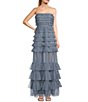Color:Ash Blue - Image 1 - Sleeveless Straight Neckline Mesh Ruffle Tube Dress