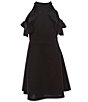 Color:Black - Image 1 - Big Girls 7-16 Cold-Shoulder Ruffled Fit-And-Flare Dress