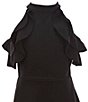 Color:Black - Image 3 - Big Girls 7-16 Cold-Shoulder Ruffled Fit-And-Flare Dress