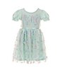 Color:Mint Multi - Image 1 - Little Girls 4-6X Solid Rib Bubble Sleeve Butterfly Glitter Dress