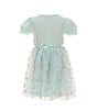 Color:Mint Multi - Image 2 - Little Girls 4-6X Solid Rib Bubble Sleeve Butterfly Glitter Dress